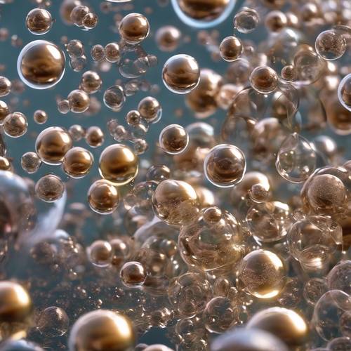 Padrão de bolhas, cada uma refletindo um mundo em miniatura.
