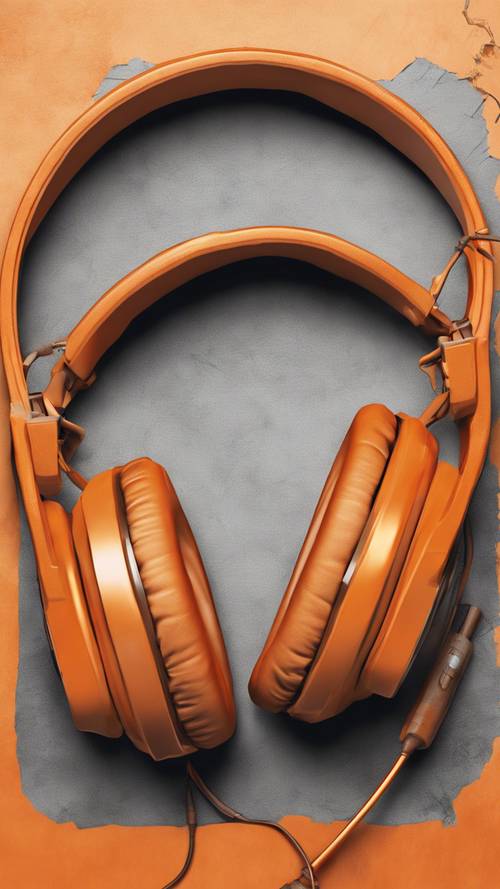 Gros plan d&#39;une paire d&#39;écouteurs orange utilisés pour les jeux.