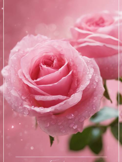 Une citation poétique sur la passion, imprimée sur une carte postale rose ornée de délicates roses roses.