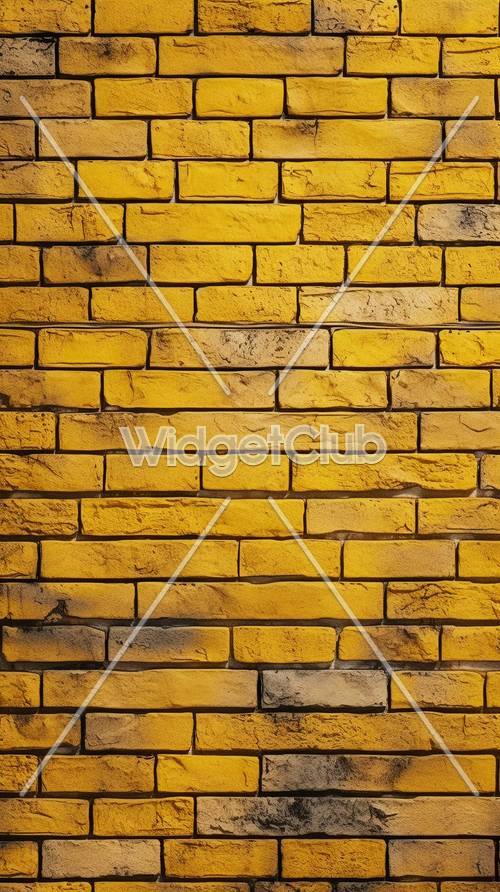 밝은 노란색 벽돌 벽 패턴