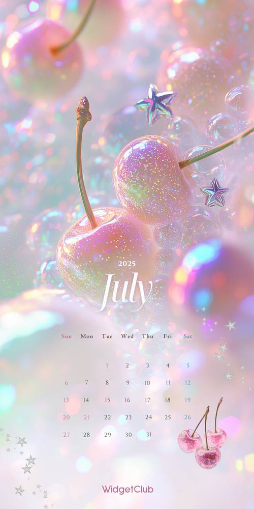 Sparkly Cherries and Stars Calendar for July 2025 Ταπετσαρία [f12c5376ee9d475f9285]