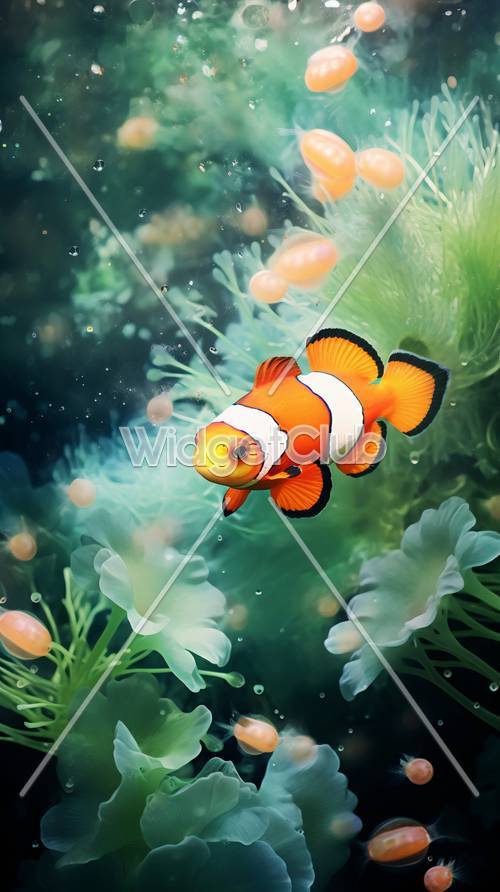 Красочные рыбы в подводной фэнтезийной обстановке