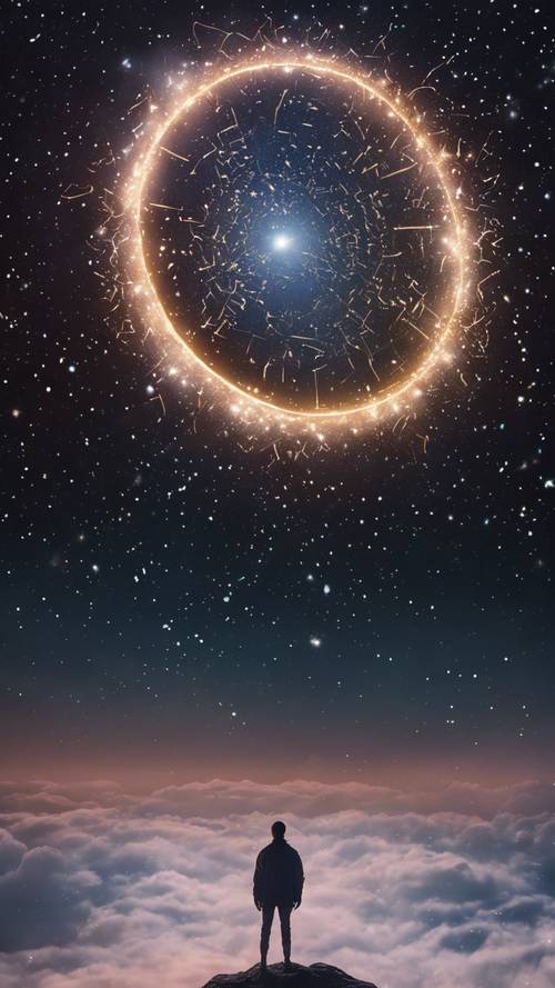 一颗 Y2K 星星在午夜空中闪耀的复古未来主义描绘。