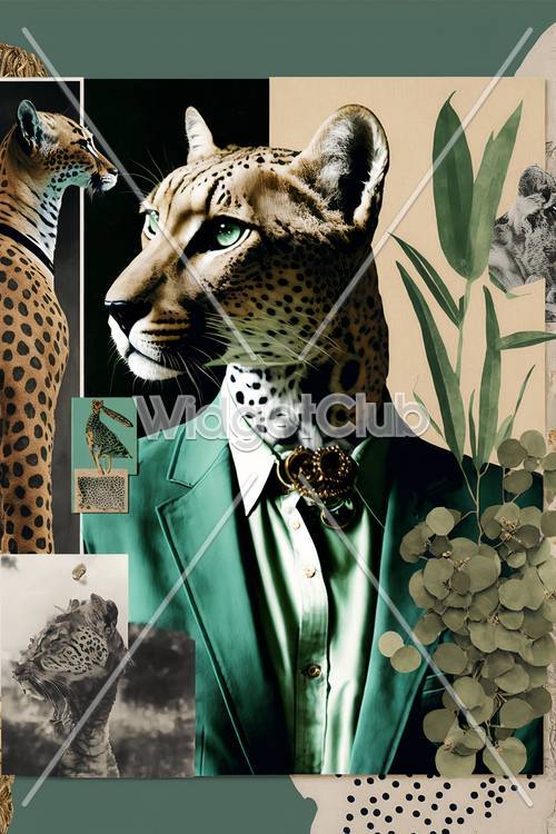 Leopardo elegante en traje verde