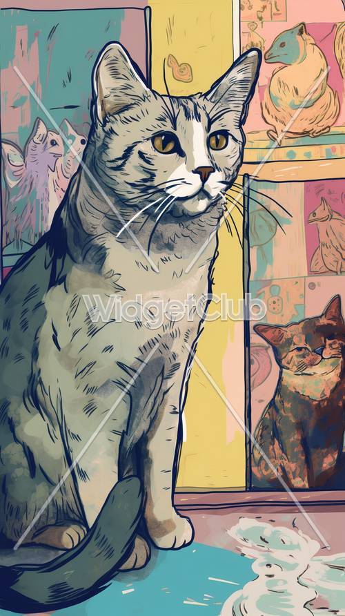 יצירות אמנות של חתולים צבעוניים