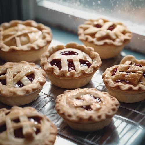 Des tartes kawaii fraîchement cuites refroidissent sur le rebord de la fenêtre.