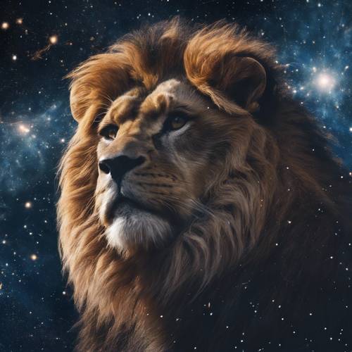 Представление созвездия Льва на космическом фоне с галактиками и туманностями.