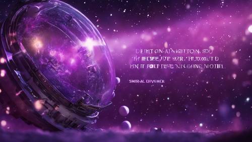 A powerful quote presented in a 3D, sci-fi style purple graphic against a star-filled cosmic background. Tapeta [11c140b2e7064637993a]