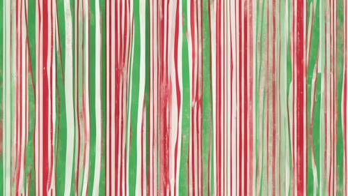 ペパーミントキャンディ風の赤と緑のストライプ柄の壁紙