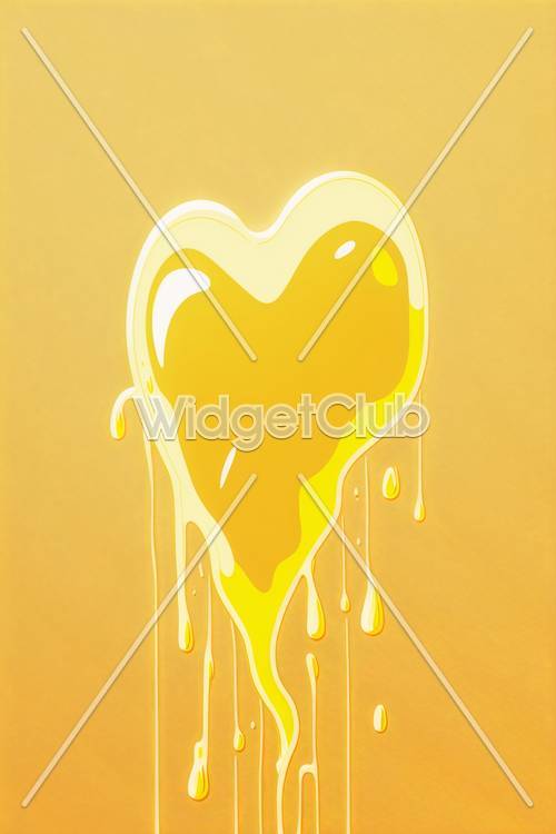 Coeur jaune dégoulinant sur fond orange