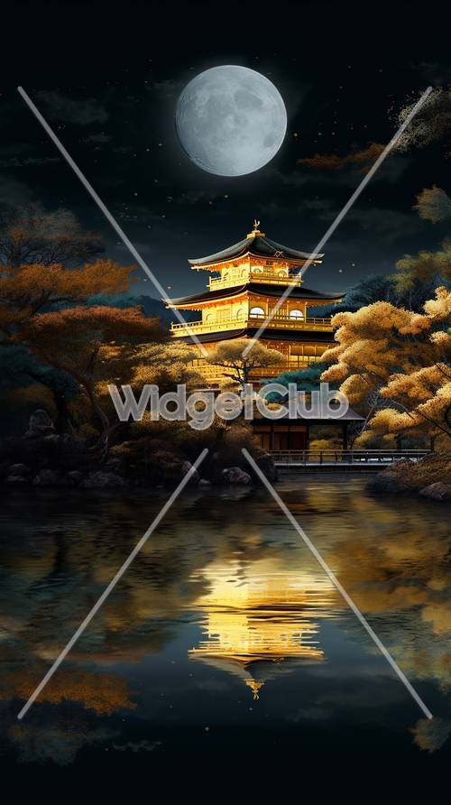神秘的な秋の風景に輝く金閣寺