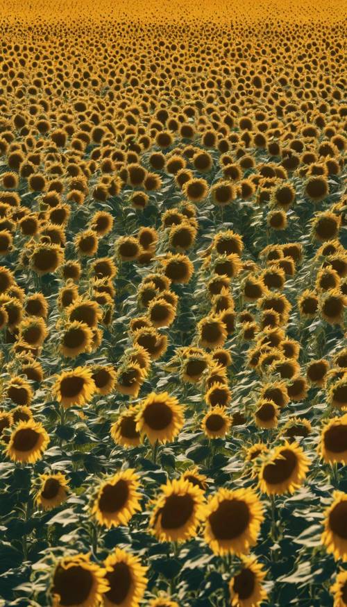 A vast field of sunflowers stretching towards the horizon in the bright afternoon sun. Валлпапер [7e1482245dd14a389c2a]