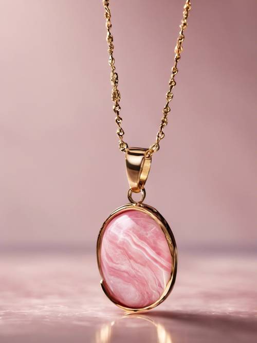 一块粉色大理石首饰，带有精致纹理的吊坠。