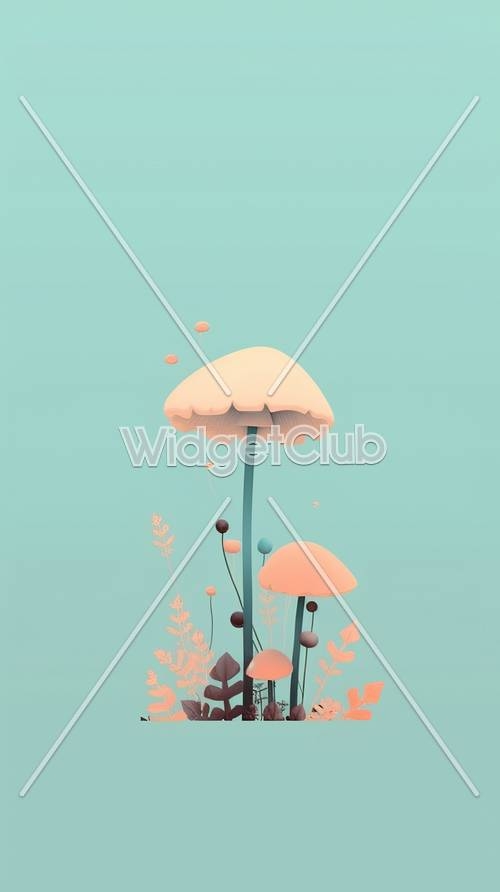 Magical Mushrooms in a Dreamy Landscape Background Kertas dinding[238d504e771f4e2b9f57]