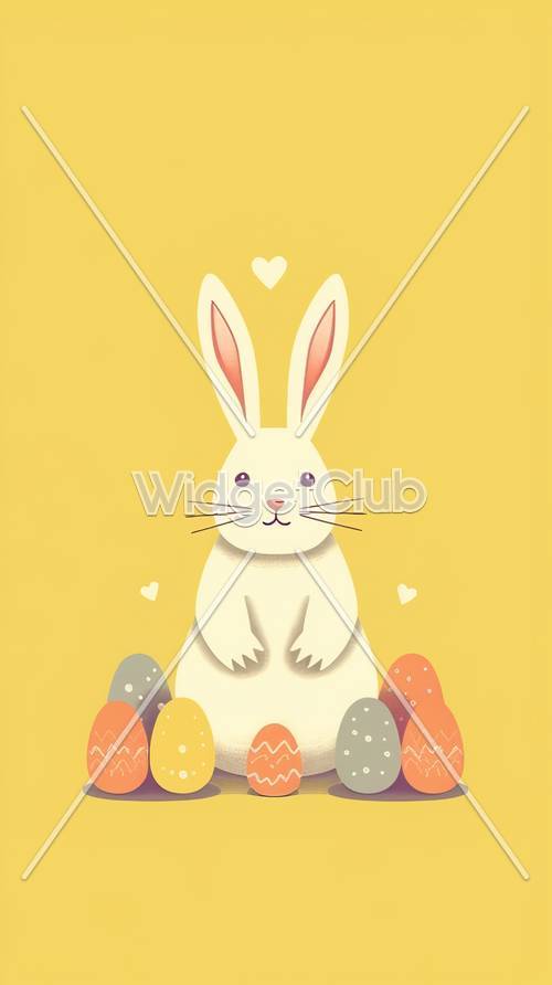 可爱的兔子和彩色复活节彩蛋