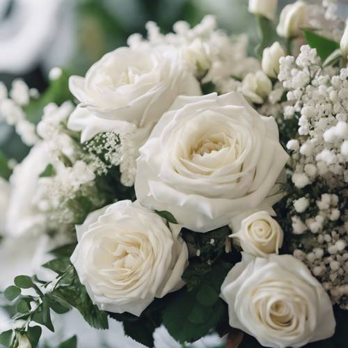 A picturesque white floral arrangement for a wedding centerpiece.