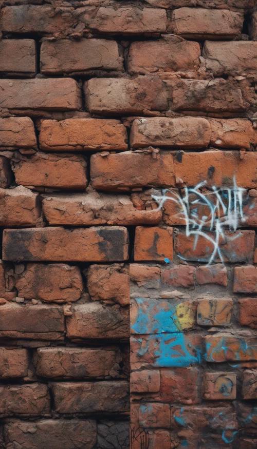 Single brick painted with a tiny, intricate graffiti design hard to notice. Tapet [40c8a54d8286474ca58c]