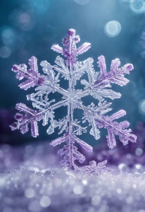 Purple and white snowflake patterns on an icy blue backdrop.