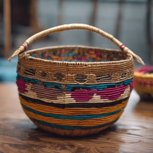 Handmade traditional Mexican basket with intricate woven patterns