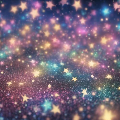 Gece gökyüzünde çok renkli pastel parıltılı yıldızlardan oluşan bir alan.