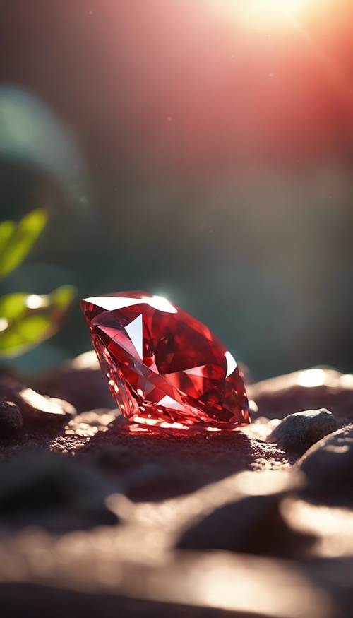 Güneş ışığının altında parıldayan kırmızı bir elmas.
