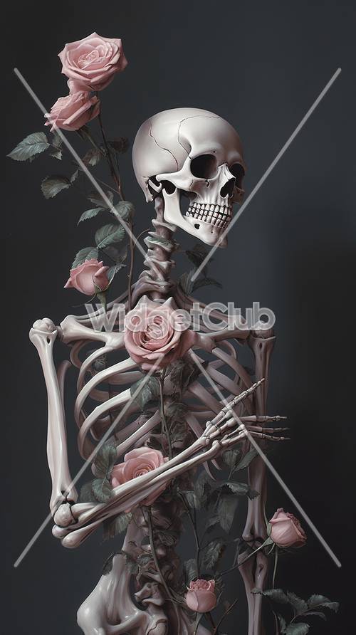 Skelett und Rosen Kunstwerk