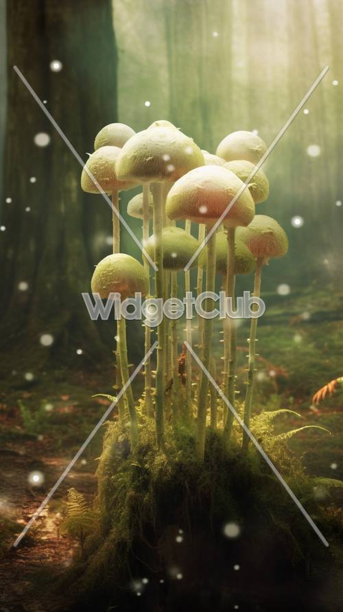 Scena z zaczarowanymi grzybami leśnymi