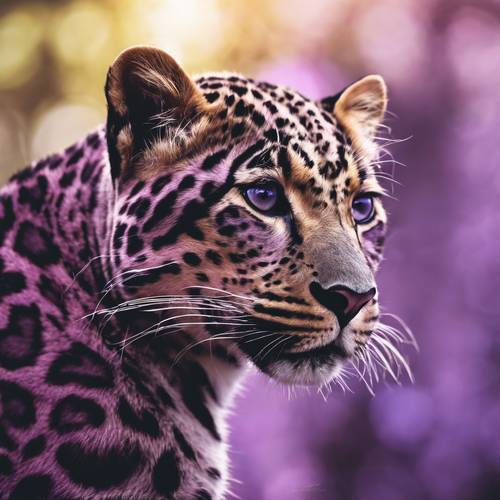 Una resa realistica di un giovane leopardo viola con un&#39;espressione curiosa.