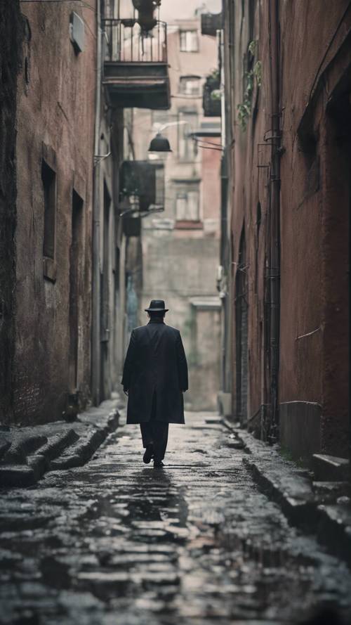 A lone mafia defector on the run, escaping down gloomy alleyways. Tapet [6a53962c695a48019377]