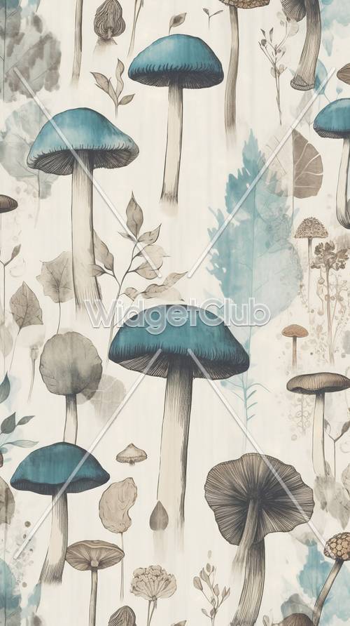Padrões encantadores de cogumelos e folhas para sua tela