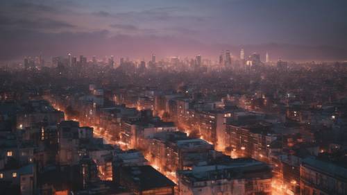 Una ciudad próspera vista desde una perspectiva abstracta minimalista, en la bruma del crepúsculo