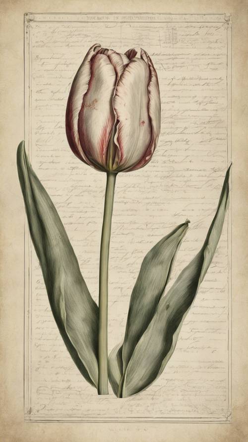 A victorian botanical illustration of a tulip with detailed annotations.