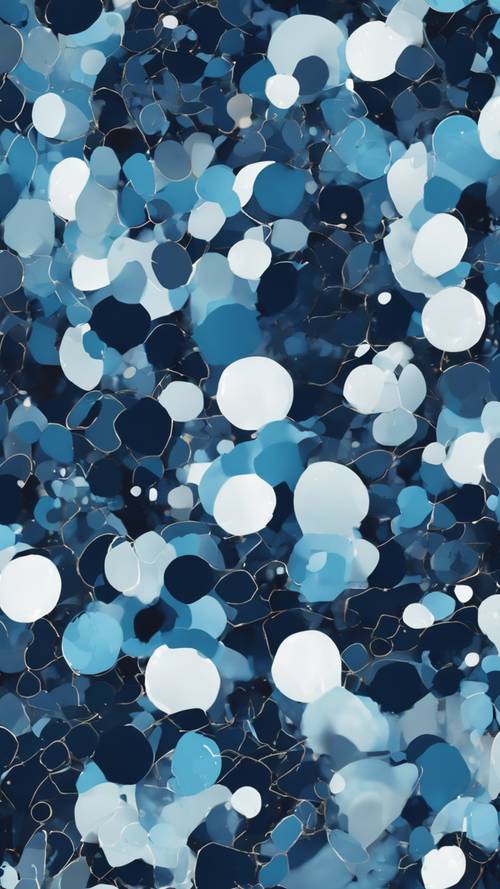 A chaotic pattern of dark navy and light azure abstract shapes.
