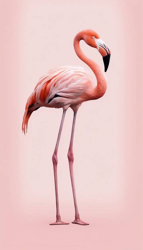 Минималистская графическая иллюстрация фламинго в пастельно-розовом цвете на белом фоне.