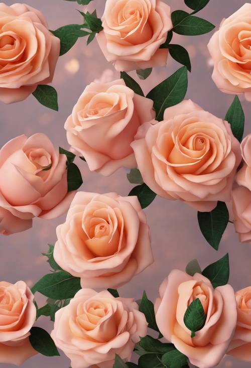 Ein 3D-Bild eines Pfirsichs, der mit dem genetischen Material einer Rose angereichert ist, mit blühenden pfirsichfarbenen Rosen als Früchten.