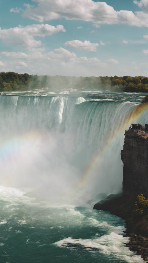 Pelangi dari jarak dekat terbentuk di atas Air Terjun Niagara