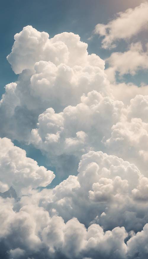 一个梦幻般的孩子画的天空，上面有巨大的白云。 墙纸 [a50f9d1ad76440158196]