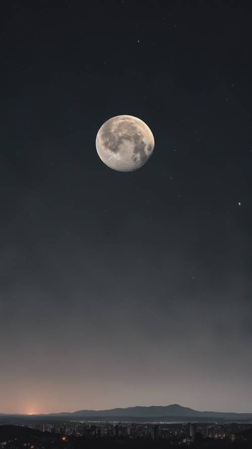 프레임의 대부분을 차지하는 달은 잉크처럼 검은 하늘에서 부드럽게 빛납니다.
