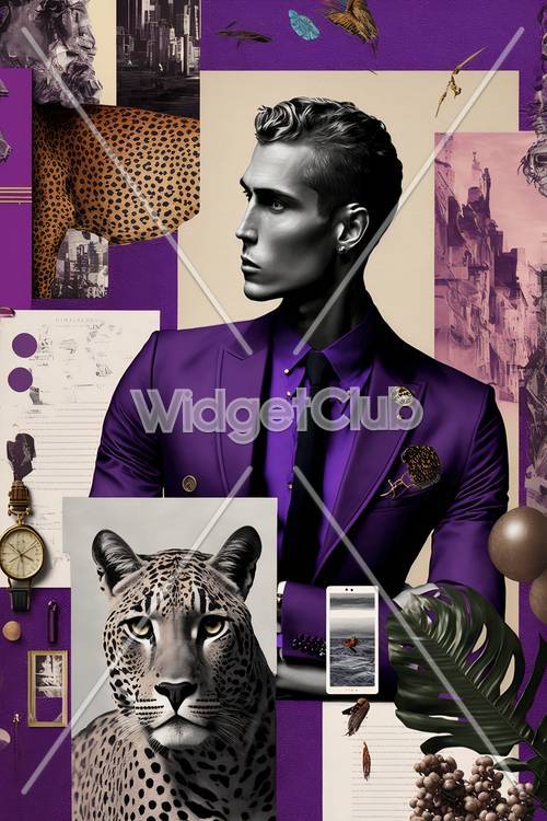 おしゃれな紫のスーツとレオパード柄のデザイン