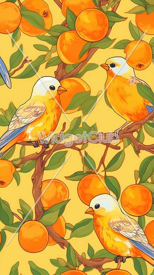鮮橙色的小鳥和多汁的檸檬