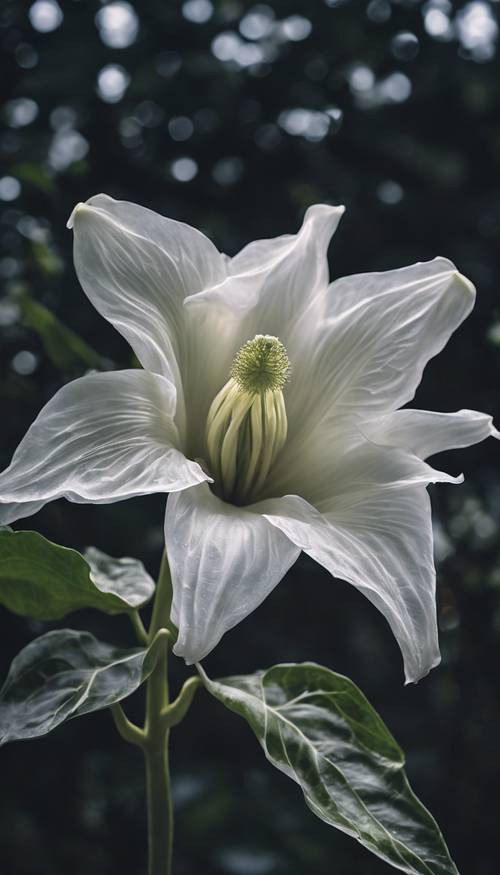 A ghostly white moonflower blooming amidst the darkness. Tapeta [bac73a116ebb45d3a10d]