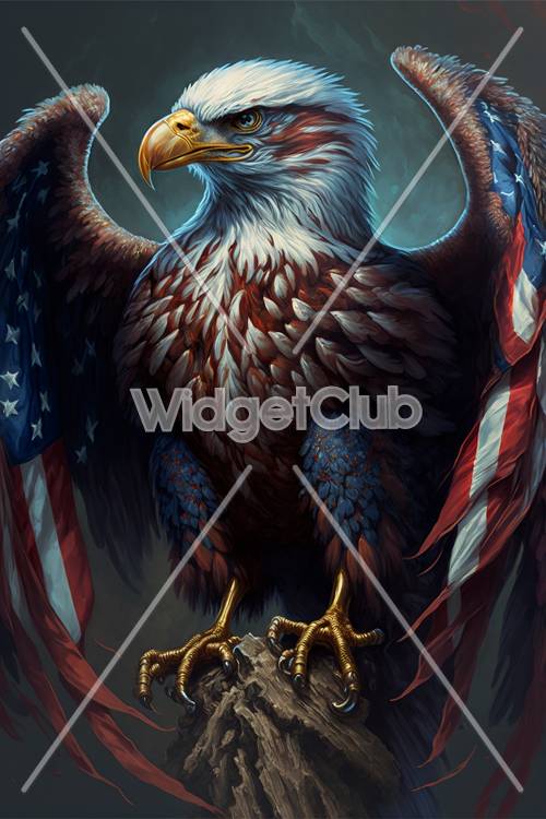 Majestic Eagle with American Flag Background