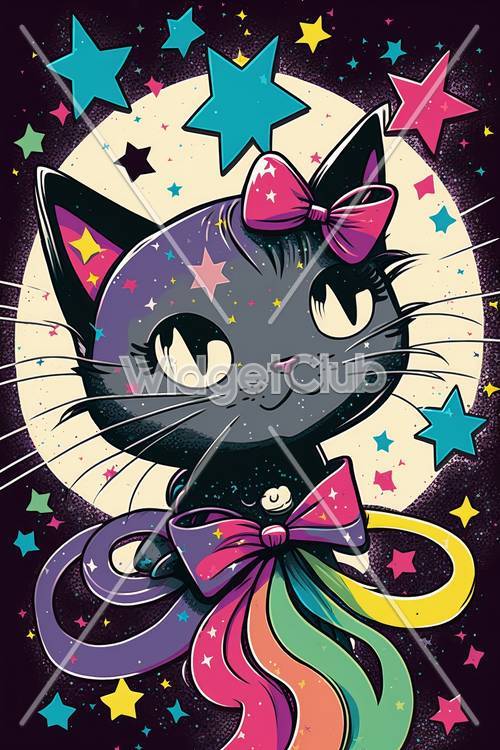 Colorful Cartoon Cat in Space