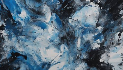 Lukisan abstrak menampilkan perpaduan warna hitam dan biru yang emosional.