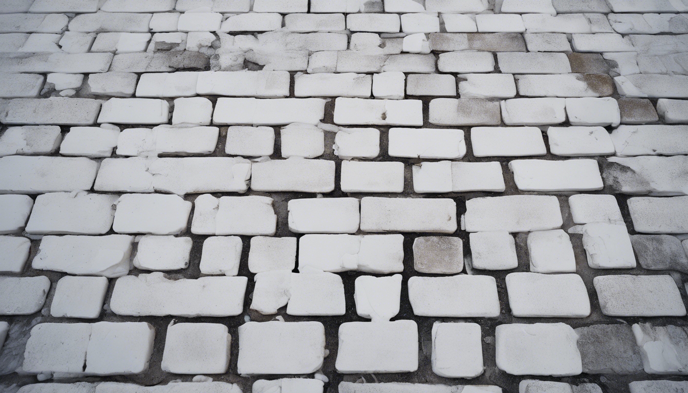 An overhead view of a white brick pathway on a rainy day. 墙纸[a8f48e27cb6140789706]