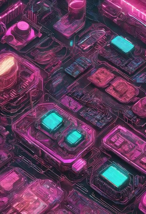 Un&#39;immagine dettagliata della tecnologia, dei circuiti e degli impianti cyberpunk.