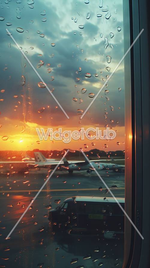 機場的日落和雨滴