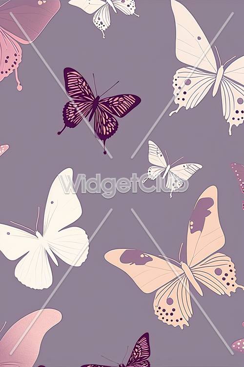 紫色背景上的五彩缤纷的蝴蝶