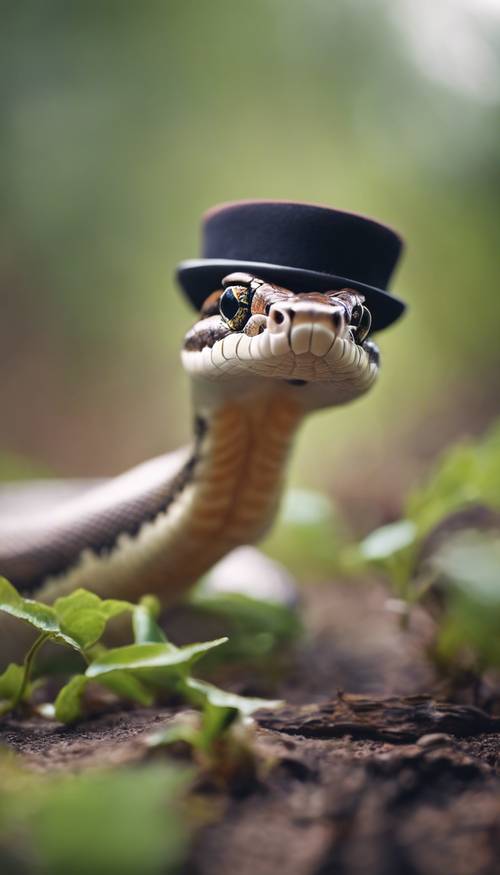 A cute snake wearing a little hat and bowtie.