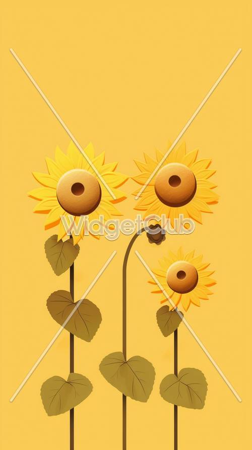 Bright Sunflowers on Yellow Background